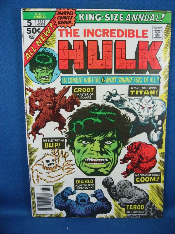Incredible Hulk Annual #5 (Marvel Comics, 1976), raw comic book in VF+ condition — front cover