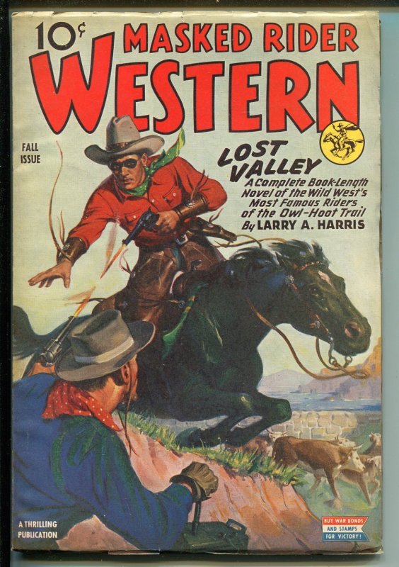 Pulp: Masked Rider Western- Fall 1943-Thrilling Pubs-Lost Valley Issue-high ... (1943), raw, ungraded comic book — front cover
