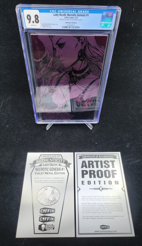 Lady Death: Necrotic Genesis #1 (2022), CGC 9.8 graded comic book, Universal Blue label — front cover in its holder