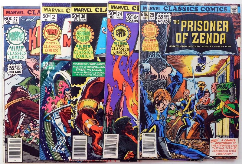 Marvel Classics Lot 5 #2, 24, 27, 29, 30 1976 Marvel SHE Prisoner Zenda Comics (Marvel Comics, 1976), raw, ungraded comic book — front cover
