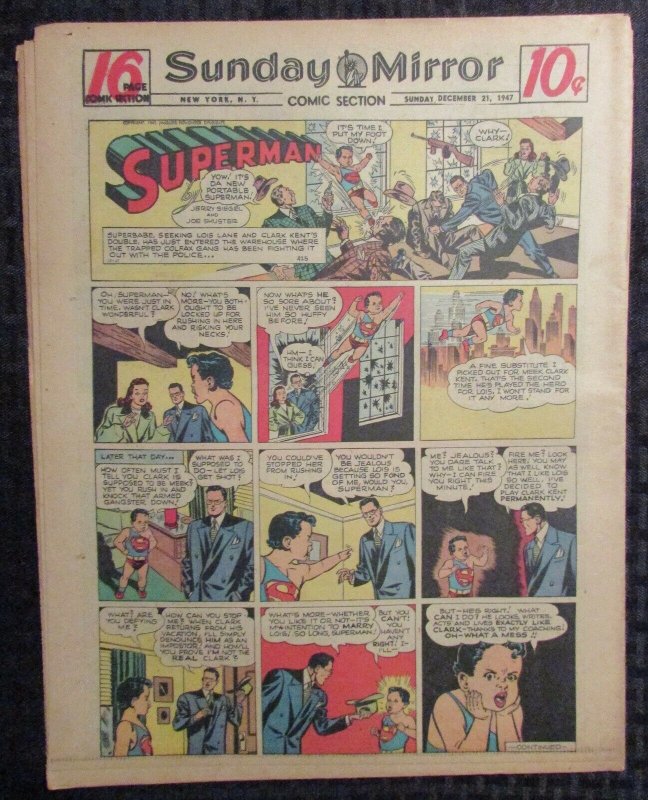 1947 Dec 21 Sunday Mirror Comic Section VG+ 4.5 Superman / Joe Palooka 16pgs (1947), raw comic book in VG+ 4.5 condition — front cover