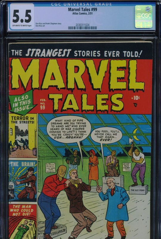Marvel Tales #99 (Atlas Comics, 1950), CGC 5.5 graded comic book, Universal Blue label — front cover in its holder