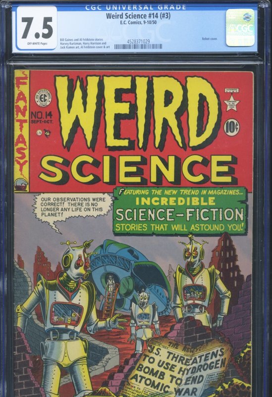 Weird Science #13 (EC Comics), CGC 7.5 graded comic book, Universal Blue label — front cover in its holder