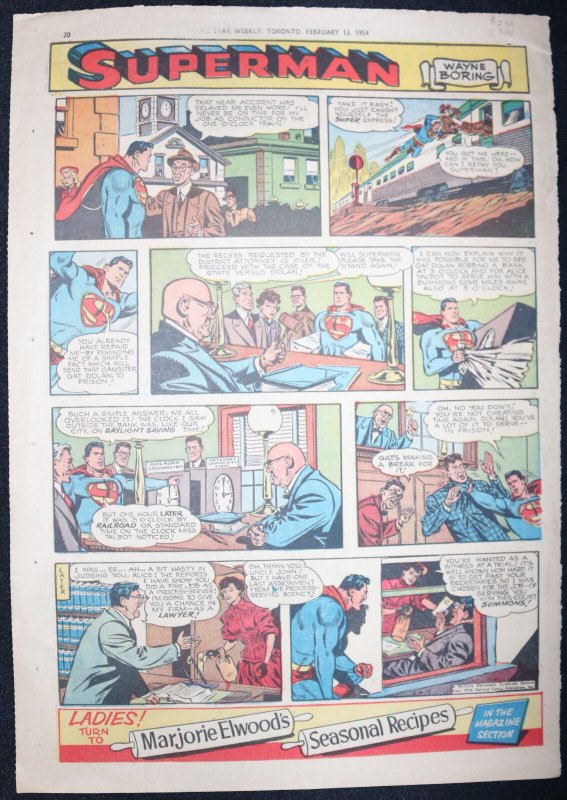 Superman / Mandrake the Magician - Star Weekly Newspaper Clipping - 2/13/1954, raw, ungraded comic book — front cover