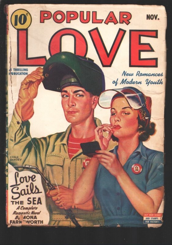 Popular Love-11/1943-Thrilling-Patriotic Cover-Earle Bergey-Mona Farnsworth, Syb, raw, ungraded comic book — front cover