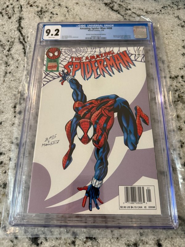 Amazing Spider-Man #408 (Marvel Comics), CGC 9.2 graded comic book, Universal Blue label — front cover in its holder