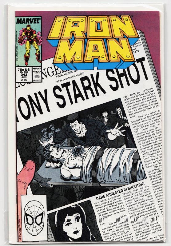 Iron Man #243 (Marvel Comics, 1989), raw, ungraded comic book — front cover