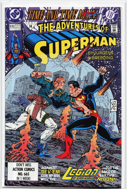 Adventures of Superman #478 (DC Comics, 1991), raw, ungraded comic book — front cover