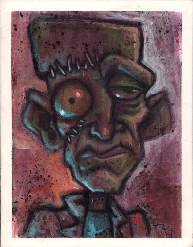 Frankenstein Painted Art Commission on Board - Signed Art by Tom Taggart, raw, ungraded comic book — front cover