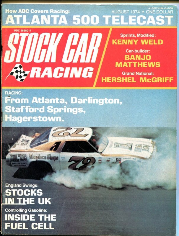 Stock Car Racing 8/1974-Benny Parsons-Darlington-Kenny Weld-David Pearson-VG, raw comic book in VG condition — front cover