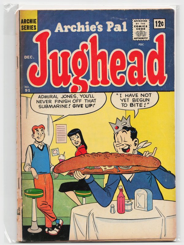 Archie's Pal Jughead #91 (Archie Comics, 1962), raw, ungraded comic book — front cover