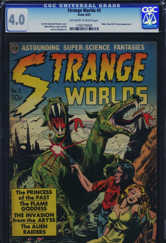 Strange Worlds #3 (Avon Periodicals), CGC 4.0 graded comic book, Universal Blue label — front cover in its holder