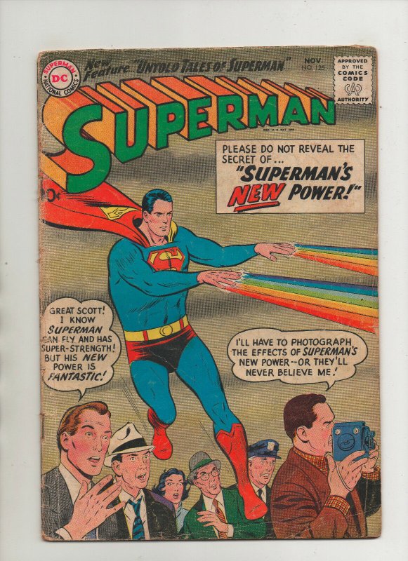 Superman #125 (DC Comics, 1958), raw comic book in 3.5 condition — front cover