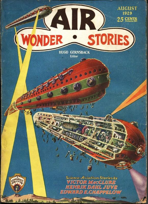 Air Wonder Stories 8/1929-Gernsback-Frank R Paul-sci-fi Pulp Thrills-vg/fn (Stellar Publishing), raw, ungraded comic book — front cover
