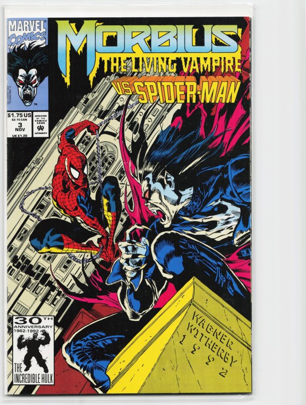 Morbius: The Living Vampire #3 (Marvel Comics, 1992), raw, ungraded comic book — front cover