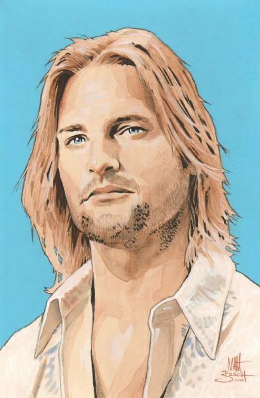 Josh Holloway from Lost Painted Color Portrait - Signed art by Matt Busch, raw, ungraded comic book — front cover