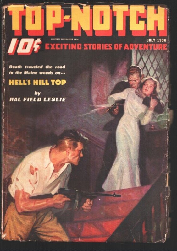 Top-Notch 7/1936.Tommy gun Wielding Doc Savage Lookalike Hero Cover -Mystery ..., raw, ungraded comic book — front cover