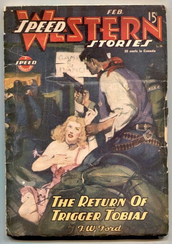 Pulp: Speed Western Pulp February 1945- Return of Trigger Tobias VG (1945), raw comic book in VG condition — front cover