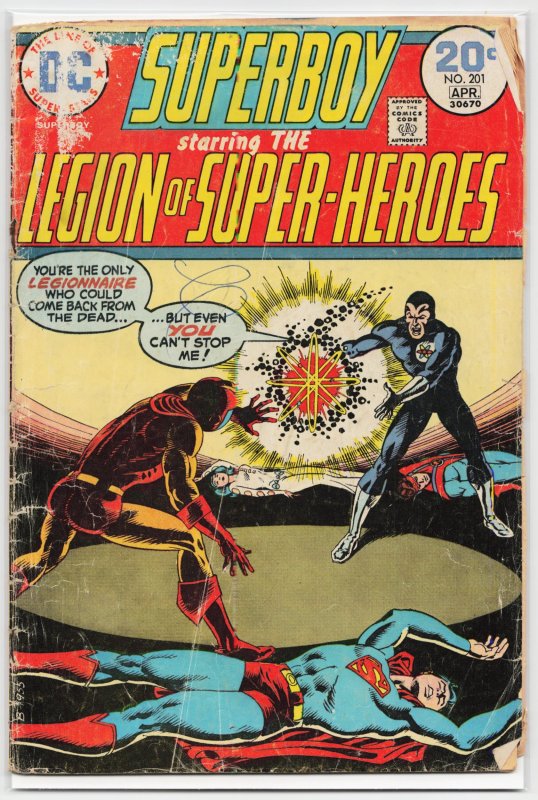 Superboy #201 (DC Comics, 1974), raw, ungraded comic book — front cover