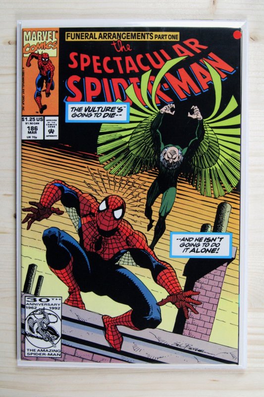 The Spectacular Spider-Man #186 (Marvel Comics, 1992), raw comic book in NM- 9.2 condition — front cover