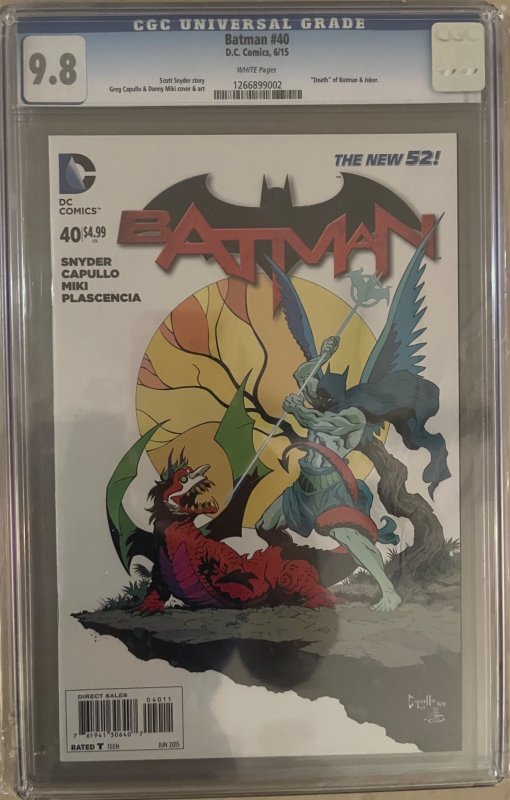 2015 Batman #40 (2015), CGC 9.8 graded comic book, Universal Blue label — front cover in its holder