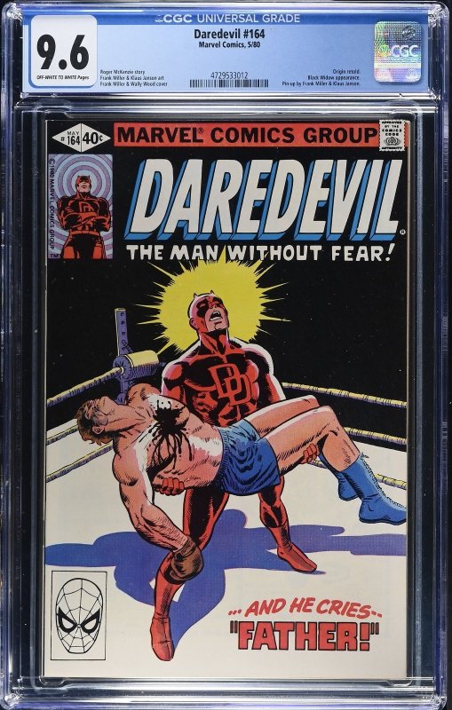 Daredevil #164 (Marvel Comics, 1980), CGC 9.6 graded comic book, Universal Blue label — front cover in its holder