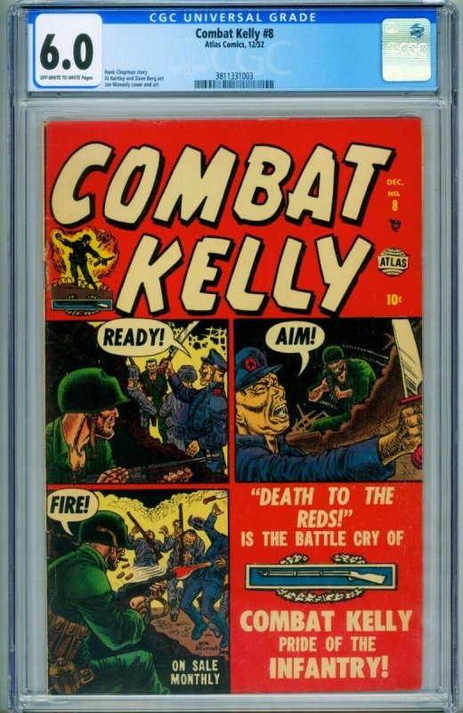 Combat Kelly #8 (1952), CGC 6.0 graded comic book, Universal Blue label — front cover in its holder