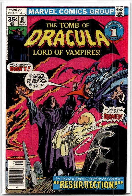 Tomb of Dracula #61 (Marvel Comics, 1977), raw, ungraded comic book — front cover