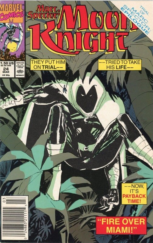 Marc Spector: Moon Knight #24 (Marvel Comics, 1991), raw comic book in VF- 7.5 condition — front cover