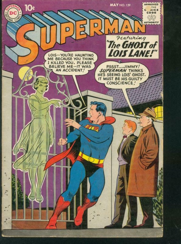 Superman #129 (DC Comics, 1959), raw comic book in VG- condition — front cover