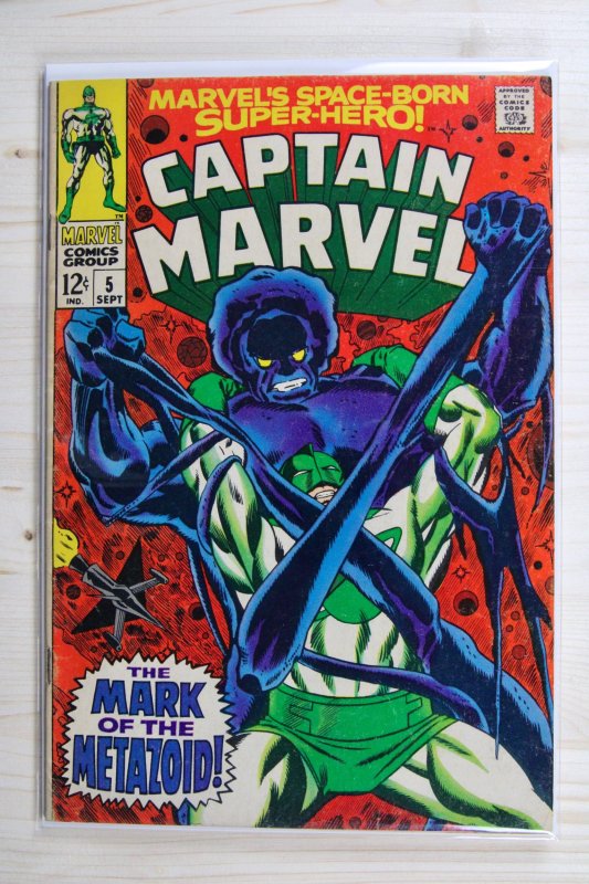 Captain Marvel #5 (Marvel Comics, 1968), raw comic book in VF- 7.5 condition — front cover