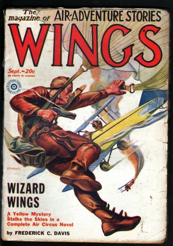Wings Sep 1929-Great Cover Art-Rare Aviation Pulp VG, raw comic book in VG condition — front cover