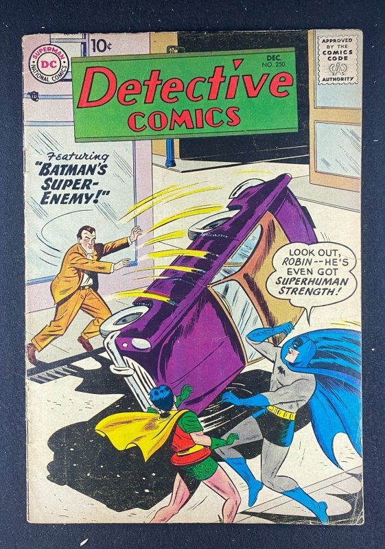 Detective Comics #250 (DC Comics, 1937), raw comic book in VG 4.0 condition — front cover