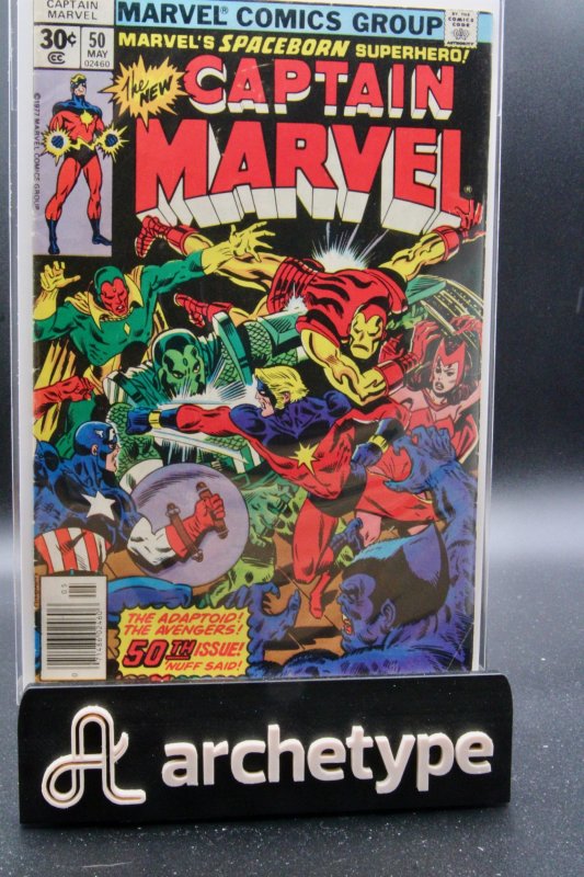 Captain Marvel #50 (Marvel Comics, 1977), raw comic book in 5.5 condition — front cover