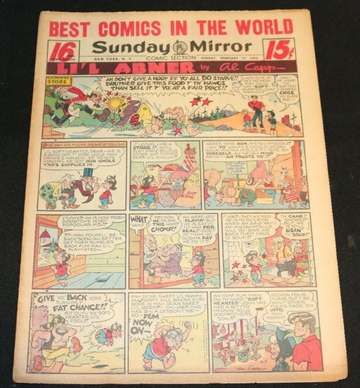 1952 Sunday Mirror Weekly Comic Section February 17th (VF-) Superman App (1952), raw comic book in VF- condition — front cover
