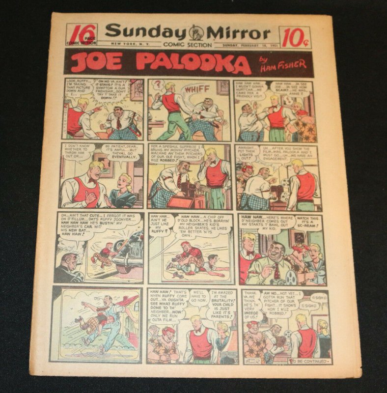 1951 Sunday Mirror Weekly Comic Section February 18th (VF) Superman Boring (1951), raw comic book in VF condition — front cover