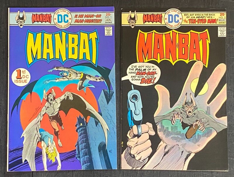 Man-Bat (1975) #'s 1 2 Complete Vf/nm or Better Lot Batman Jim Aparo (1975), raw comic book in VF/NM condition — front cover