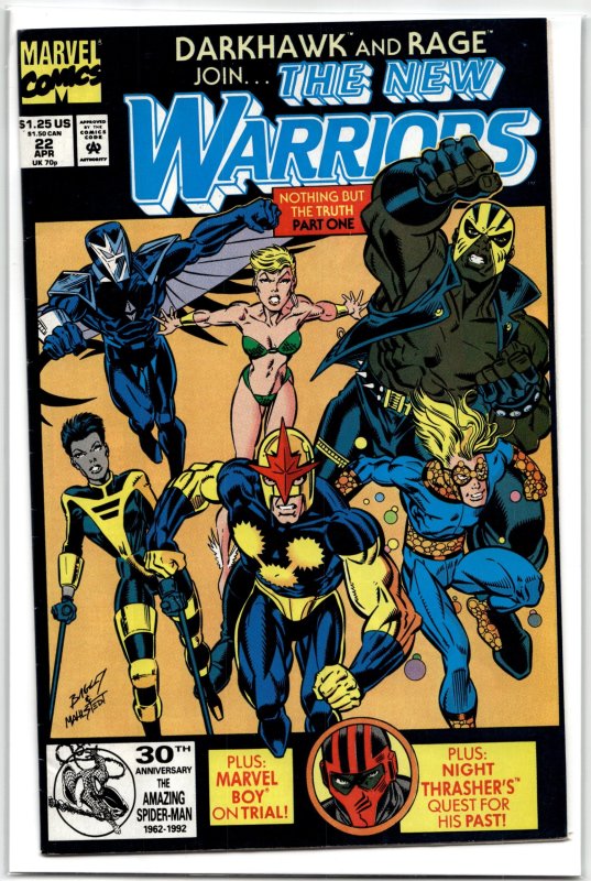 The New Warriors #22 (Marvel Comics, 1992), raw, ungraded comic book — front cover