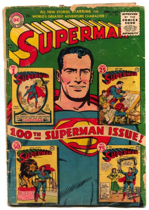 Superman #100 (DC Comics, 1955), raw, ungraded comic book — front cover