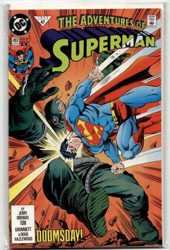 Adventures of Superman #497 (DC Comics, 1992), raw, ungraded comic book — front cover