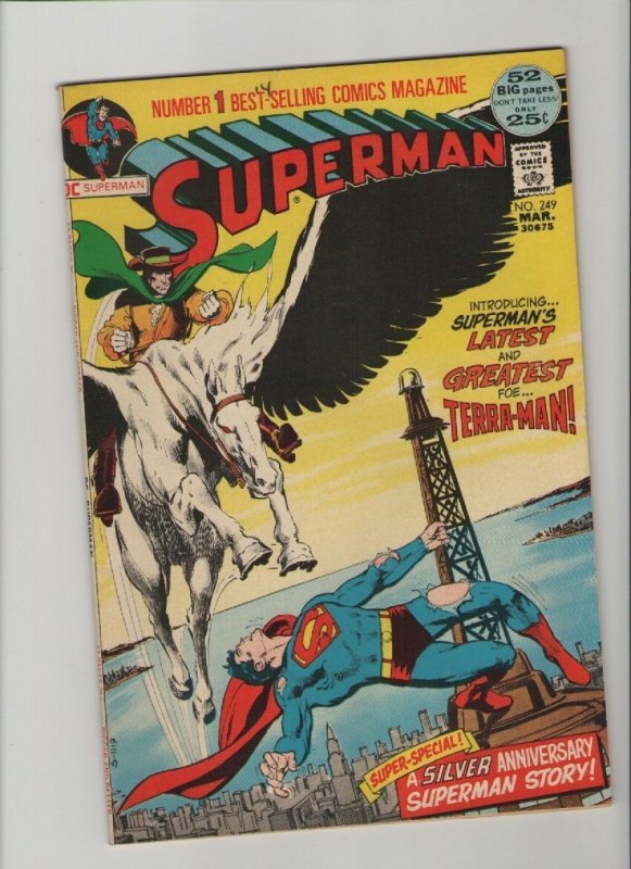 Superman #249 (DC Comics, 1972), raw comic book in 7.5 condition — front cover