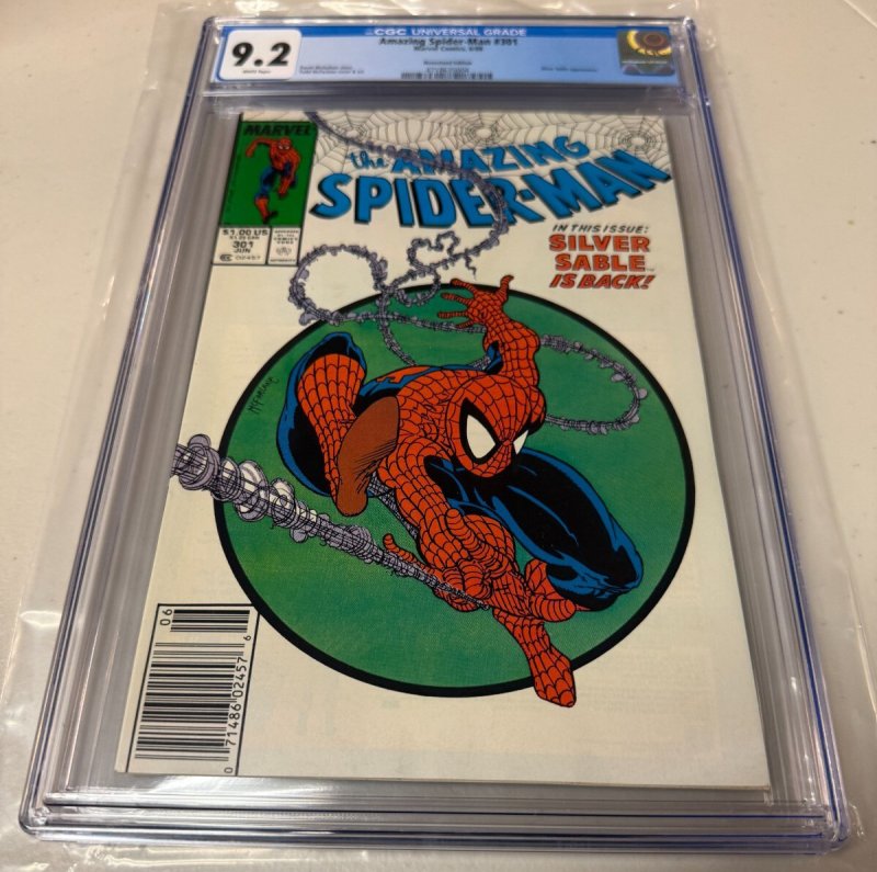 Amazing Spider-Man #301 (Marvel Comics, 1988), CGC 9.2 graded comic book, Universal Blue label — front cover in its holder