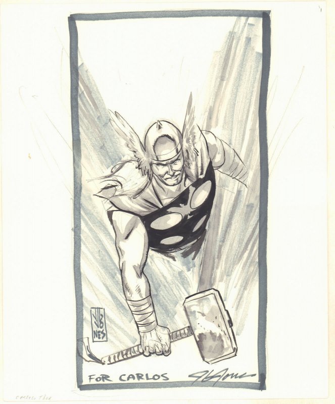 Thor with Hammer Ink Wash Commission - Signed art by J.G. Jones, raw, ungraded comic book — front cover