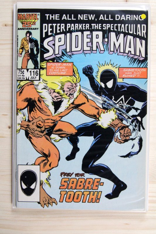 Peter Parker, the Spectacular Spider-Man #116 (Marvel Comics, 1986), raw comic book in VF+ 8.5 condition — front cover