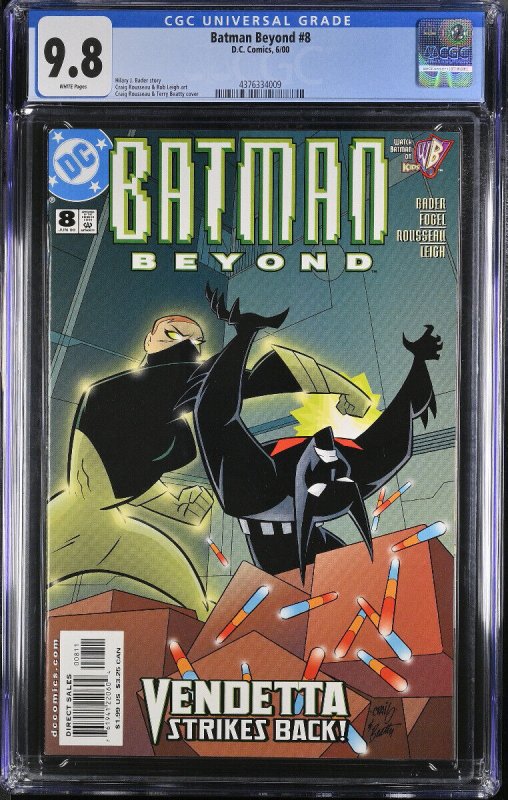 Batman Beyond #8 (DC Comics, 2011), CGC 9.8 graded comic book, Universal Blue label — front cover in its holder