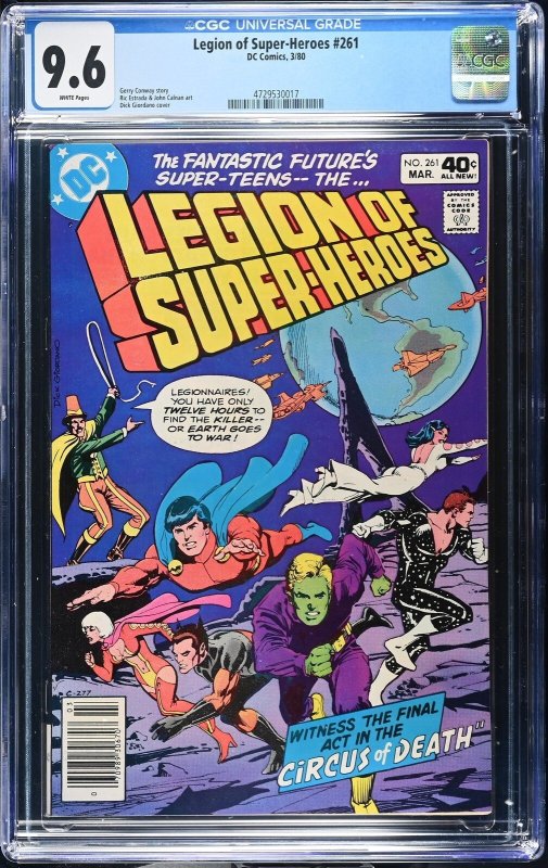 Legion of Super-Heroes #261 (DC Comics, 1980), CGC 9.6 graded comic book, Universal Blue label — front cover in its holder