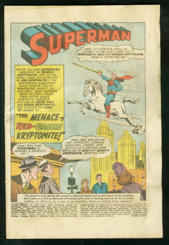 Action Comics #275 (DC Comics), raw, ungraded comic book — front cover