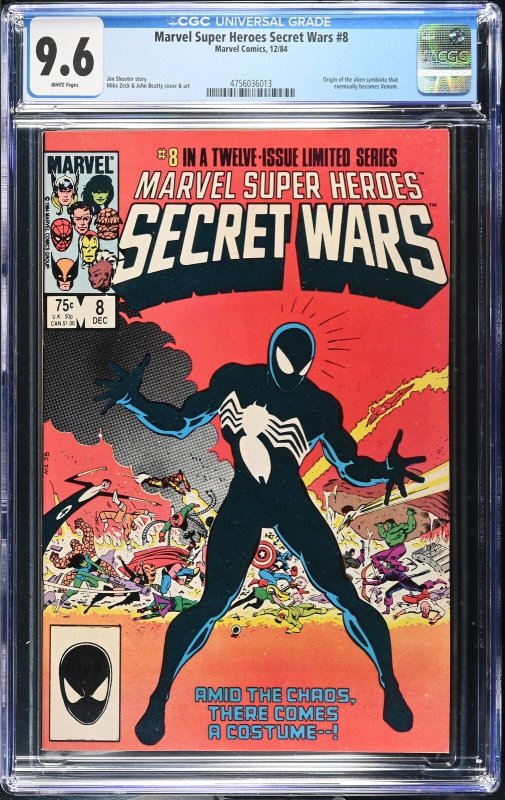 Marvel Super Heroes Secret Wars #8 (Marvel Comics, 1984), CGC 9.6 graded comic book, Universal Blue label — front cover in its holder