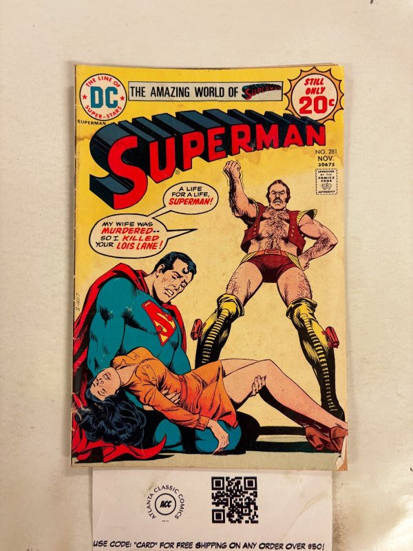 Superman #281 (DC Comics, 1974), raw comic book in GD condition — front cover