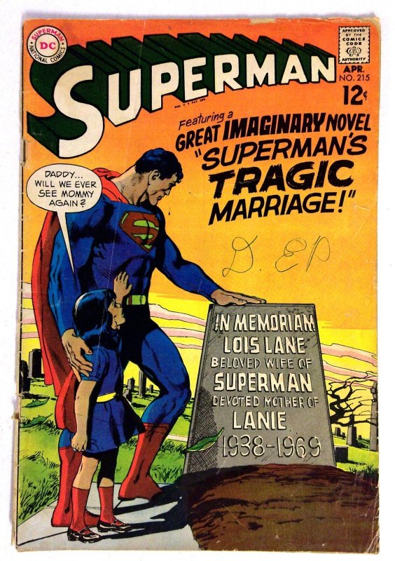 Superman #215 (DC Comics, 1969), raw comic book in VG condition — front cover